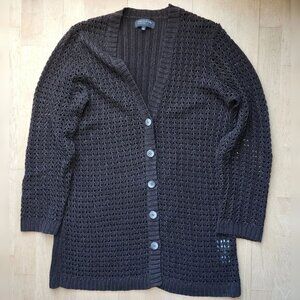 Jones New York Cardigan Black 100% Linen Button Front Size Large
